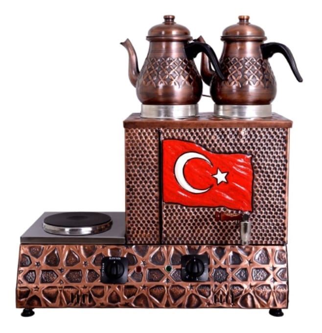 ANKA 2 Demlikli Bayrak Desen Antik Full Bakır Kahveci Kazanları