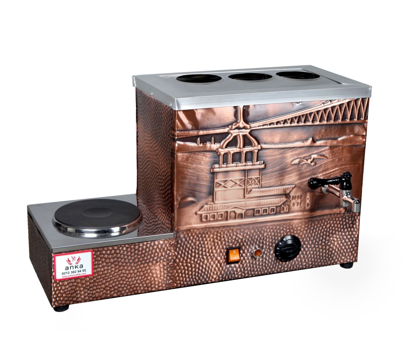 Eko Bakır Çay Kazanı 3 Demlikli Pleytli